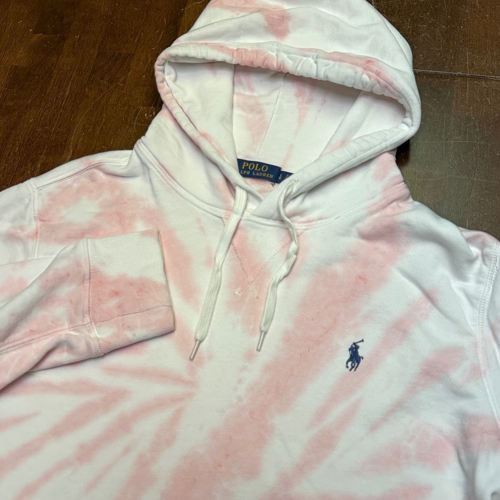 Polo Ralph Lauren Hoodie Large Fits Medium Unisex Pink Tie Dye Spiral Pony Logo